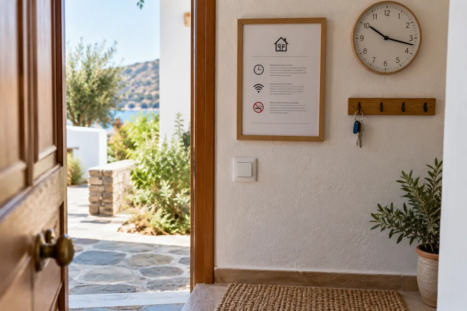 Οδηγίες διαμονής και κλειδιά κοντά στην είσοδο καταλύματος